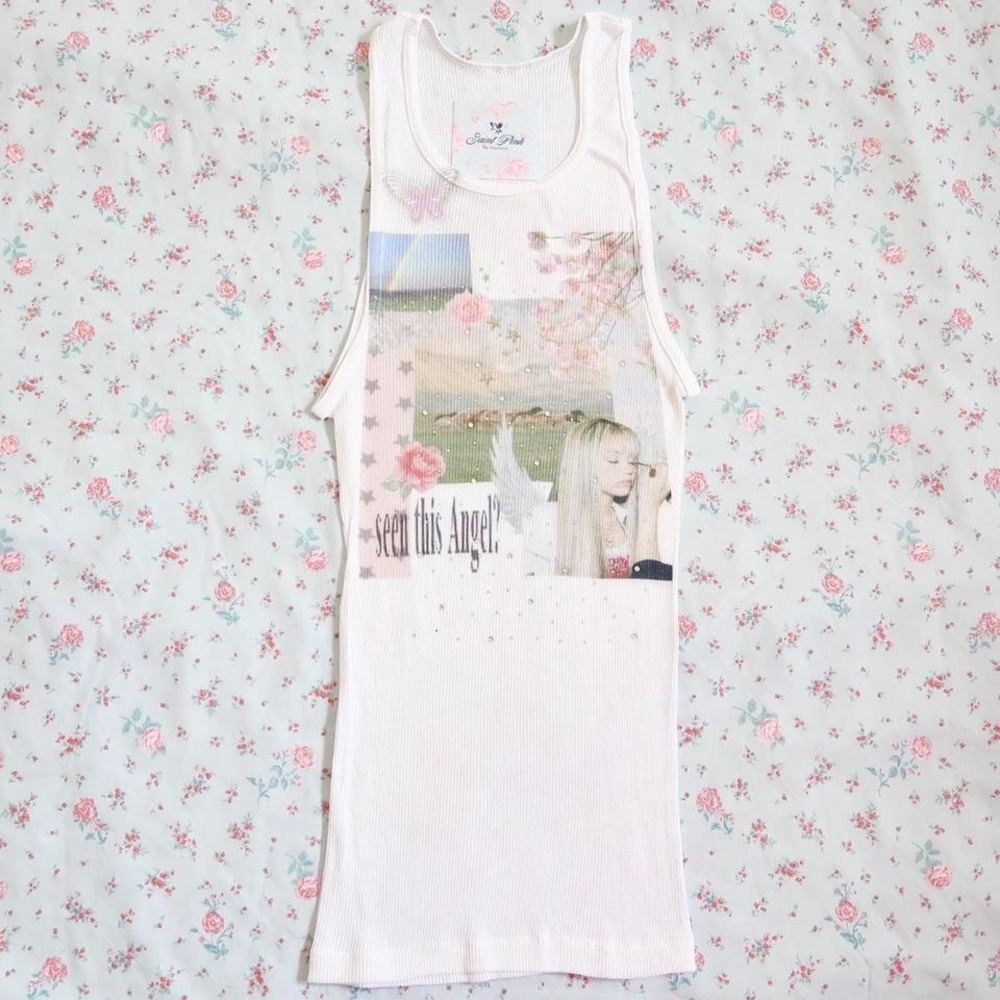 seen this angel rhinestone rib tank top